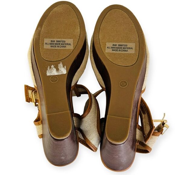 CATO Tan Linen Wedge Sandals Size 8.5 Wide - Picture 4 of 4